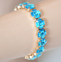 Bracciale donna cristalli celesti azzurri turchesi oro dorato a molla elastico bracelet pulsera W40