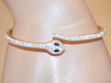 BRACCIALE tennis rigido ORO dorato serpente donna strass cristalli blu karkötő D88