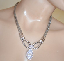 Collana donna argento ciondolo cristallo goccia girocollo strass catena collier collar W71