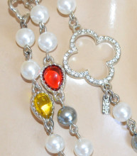 Collana donna Extra lunga ARGENTO ciondoli cristalli multicolore perle bianche grigio D55