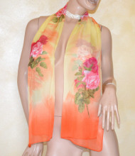 Foulard giallo arancio fiori rossi rosa fucsia stola donna sciarpa viscosa coprispalle scialle scarf X99