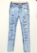 Jeans donna blu pantalone skinny slim vita bassa strappi strappato elastico NX84