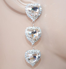 Orecchini cuori cristalli trasparenti donna argento pendenti lunghi strass eleganti san valentino AX14