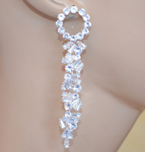 Orecchini donna argento cristalli strass pendenti lunghi sposa cerimonia eleganti W80