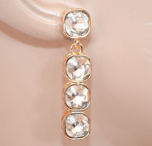 Orecchini donna oro cristalli trasparenti pendenti dorati earrings eleganti cerimonia W11