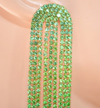 Orecchini donna oro strass verdi pendenti lunghi multi fili cristalli cerimonia earrings pendientes X42