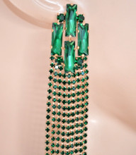 Orecchini VERDI ORO donna multi fili strass cristalli extra lunghi pendenti earrings X65