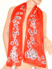 Stola rossa donna fiori foulard coprispalle velato sciarpa scialle elegante floreale 130