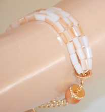 Bracciale donna cristalli pietre ambra arancio beige oro dorato catena multi fili bracelet X2