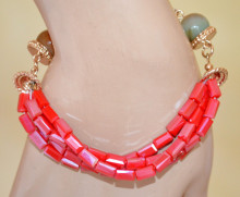 Bracciale donna cristalli rossi pietre verdi arancio oro dorato catena multi fili bracelet X2