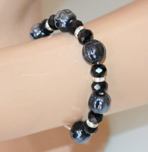 Bracciale donna pietre nere cristalli argento elastico a molla strass bracelet armband X116