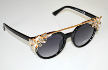 OCCHIALI da SOLE donna NERI ORO lenti ovali cristalli strass grigio trasparenti sunglasses B3