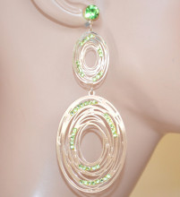 Orecchini Argento Verdi donna cerchi pendenti ovali lunghi filigrana strass cristalli earrings aretes X82