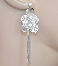 Orecchini donna argento fiori filigrana pendenti strass fili silver earrings Ohrringe CX91