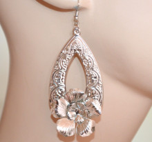 ORECCHINI donna argento pendenti lunghi ovali fiore floreali eleganti moda серьги D25