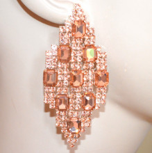 ORECCHINI ROSA CORALLO donna pendenti lunghi rombi cristalli strass eleganti S46