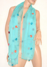 Stola coprispalle maxi donna x abito cerimonia foulard da sera seta velata azzurra sciarpa elegante 106E