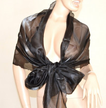 STOLA NERA MAXI foulard CERIMONIA foulard elegante coprispalle abito vestito metallizzata F5
