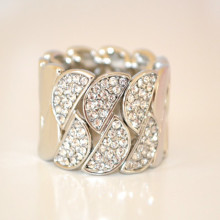 ANELLO donna cristalli strass ARGENTO brillanti elegante da cerimonia elastico anillo ring D66