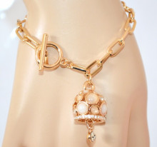 BRACCIALE donna oro ciondolo dorato elegante cristalli strass brillantini bracelet G48