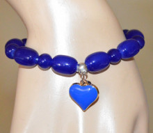 Bracciale donna pietre blu ciondolo cuore a molla elastico elasticizzato bracelet X148