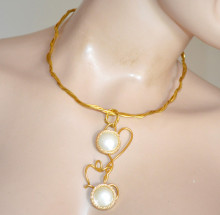 Collana donna oro ciondolo perle bianche girocollo dorato collare collarino collier choker M10