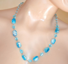 Collana donna pietre azzurre celesti girocollo cristalli catenina argento AX58