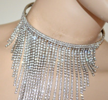 COLLANA STRASS argento donna collarino collier fili cristalli eleganti BB32