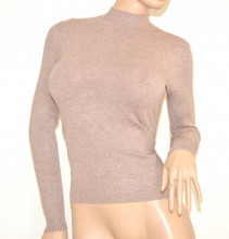 MAGLIETTA BEIGE TORTORA donna lupetto maglioncino manica lunga tinta unita maglia sottogiacca maglione lana Z45