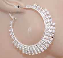 Orecchini cerchi donna argento strass brillantini cristalli luccicanti hoops earrings NX60