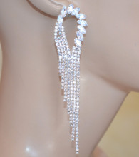 Orecchini donna argento cristalli fili strass pendenti lunghi sposa eleganti Ohrringe W81