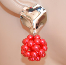 Orecchini donna argento perle rosse pendenti ciondoli sfere silver earrings D107