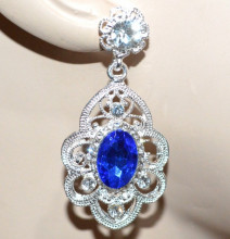 ORECCHINI donna argento platino cristallo blu pendenti strass earrings CC68
