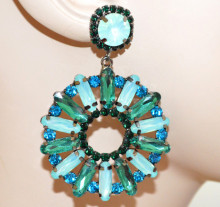 ORECCHINI donna cristalli verdi azzurri celeste acquamarina cerchi strass pendenti N12