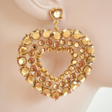 ORECCHINI donna oro CRISTALLI strass ambra pendente cuore heart girl pendants H10
