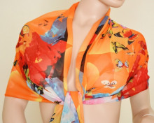 STOLA donna arancio corallo coprispalle foulard velato scialle sciarpa fiori farfalle M57
