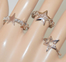 Anello argento set 3 pezzi anelli donna stelle fedina fascetta regolabile X120
