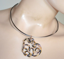 Collana donna argento nera girocollo collier ciondolo fili oro rosa dorati Choker Halskette PX26