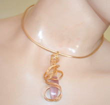 Collana donna oro dorato ciondolo pietra ovale beige rosa girocollo choker necklace CX134