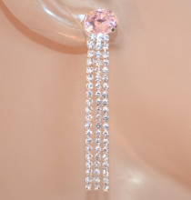 Orecchini argento donna a clips cristallo rosa strass trasparenti fili brillantini pendenti AX80