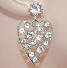 Orecchini cuori cristalli trasparenti donna Argento pendenti strass heart earrings X72