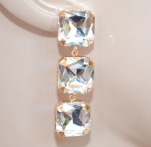 Orecchini donna Oro cristalli Trasparenti pendenti dorati eleganti earrings Ohrringe CX23