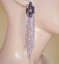 Orecchini Viola Lilla ORO donna multi fili strass cristalli extra lunghi pendenti earrings X65