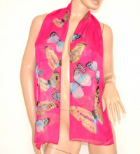 Stola donna foulard rosa fucsia coprispalle seta scialle velato sciarpa farfalle elegante 650
