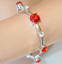Bracciale donna ARGENTO cristalli ROSSI trasparenti strass rigido elastico a molla bracelet CX26
