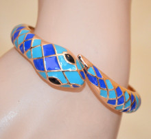 Bracciale serpente donna blu azzurro turchese rigido oro dorato a schiava bracelet W83