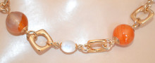 Collana lunga pietre ambra oro dorata donna perle bianche catena ciondoli girocollo collier X40