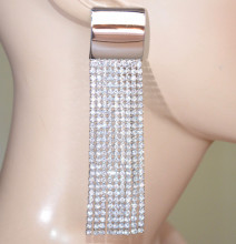 ORECCHINI ARGENTO donna STRASS fili lunghi pendenti cristalli eleganti silver earrings D2