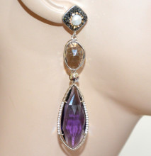 ORECCHINI Cristallo Viola Ametista donna argento pendenti strass bronzo perla earrings P6