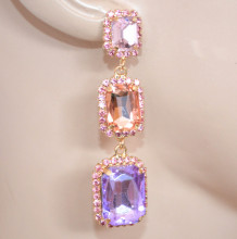 Orecchini donna cristalli rosa cipria corallo lilla glicine strass pendenti eleganti earrings W5